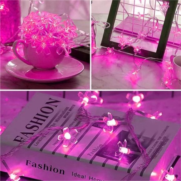 String Lights, Pink Lights Room Decor Flower String Lights 33 Feet 100LED 8 Mode - Picture 4 of 9
